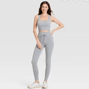 JoyLab Heathered Gray High-Rise Tie Seamless Leggings XS  and sport bra small